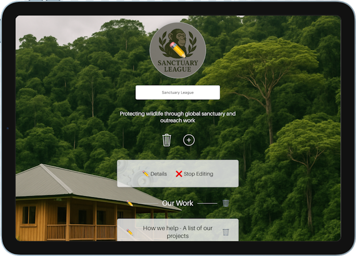 Sanctuary League's Simple Page. The Simple Page is used to show off the in-page editor for Simple Pages.